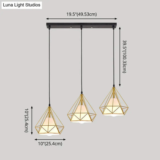 Diamond Cage Multi Pendant Light With 3 Lights Creative Industrial Metal Multi-Light For Restaurants