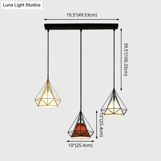 Diamond Cage Multi-Pendant Light With 3 Lights - Creative Industrial Design Perfect For Restaurants