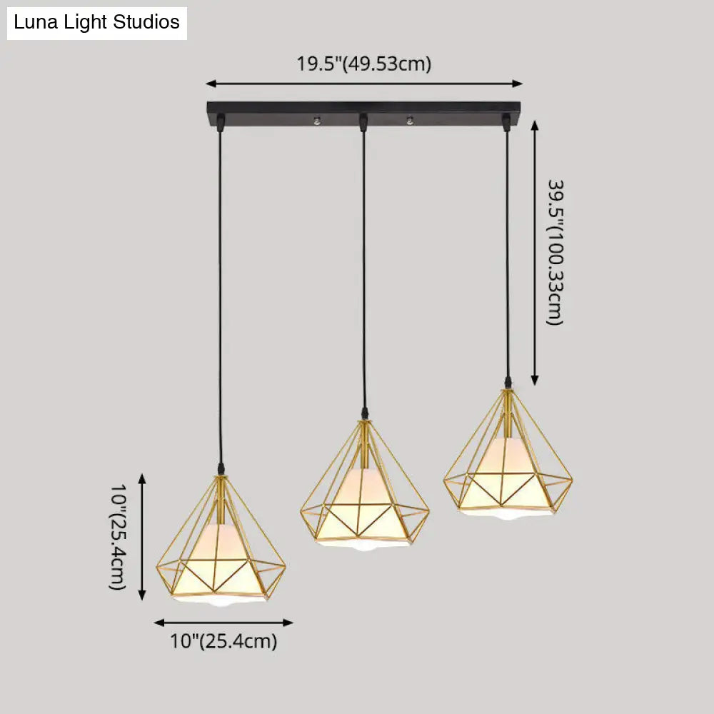 Diamond Cage Multi-Pendant Light With 3 Lights - Creative Industrial Design Perfect For Restaurants