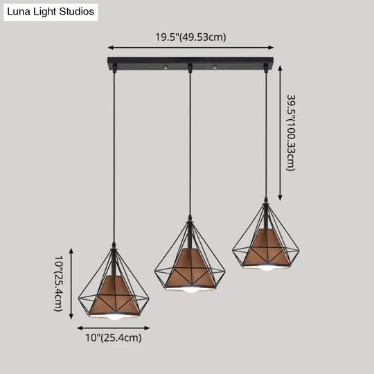 Diamond Cage Multi-Pendant Light With 3 Lights - Creative Industrial Design Perfect For Restaurants