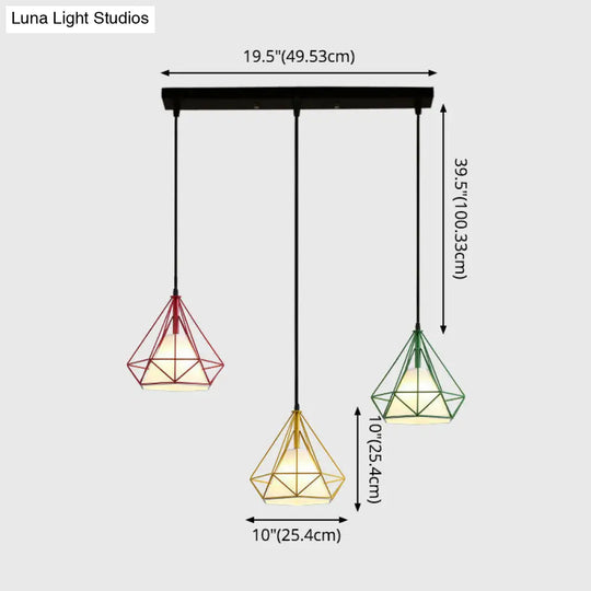 Diamond Cage Multi Pendant Light With 3 Lights Creative Industrial Metal Multi-Light For Restaurants