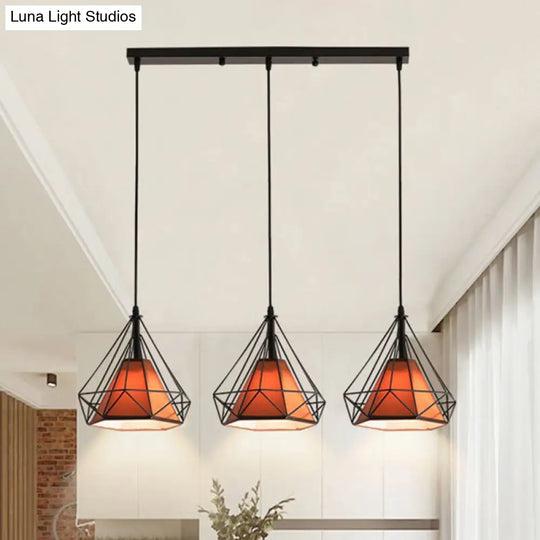 Diamond Cage Multi Pendant Light With 3 Lights Creative Industrial Metal Multi-Light For Restaurants