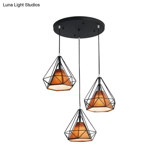 Diamond Cage Multi Pendant Light With 3 Lights Creative Industrial Metal Multi-Light For Restaurants