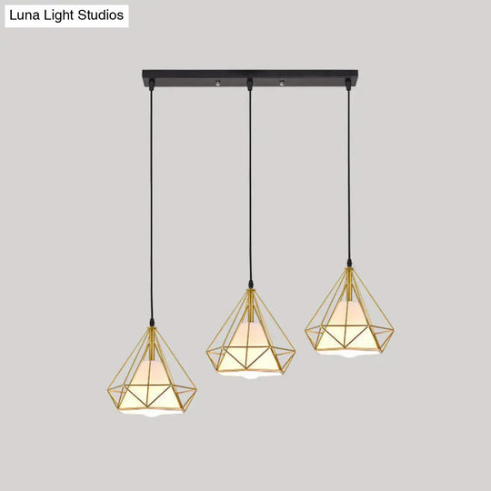 Diamond Cage Multi Pendant Light With 3 Lights Creative Industrial Metal Multi-Light For Restaurants