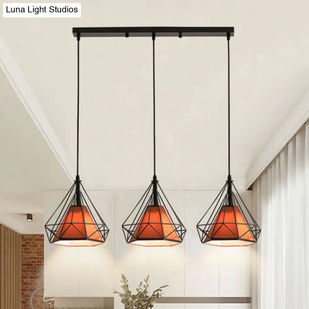 Diamond Cage Multi-Pendant Light With 3 Lights - Creative Industrial Design Perfect For Restaurants