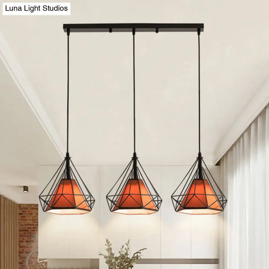 Diamond Cage Multi-Pendant Light With 3 Lights - Creative Industrial Design Perfect For Restaurants