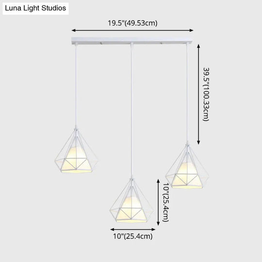 Diamond Cage Multi Pendant Light With 3 Lights Creative Industrial Metal Multi-Light For Restaurants