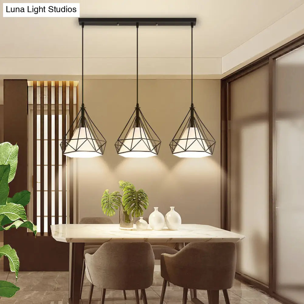 Diamond Cage Multi Pendant Light With 3 Lights Creative Industrial Metal Multi-Light For Restaurants