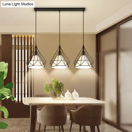 Diamond Cage Multi Pendant Light With 3 Lights Creative Industrial Metal Multi-Light For Restaurants