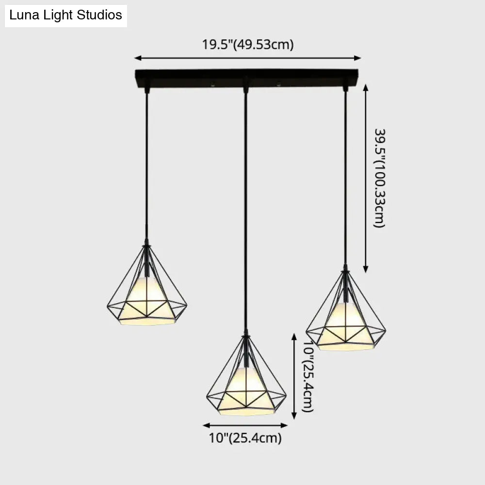 Diamond Cage Multi-Pendant Light With 3 Lights - Creative Industrial Design Perfect For Restaurants