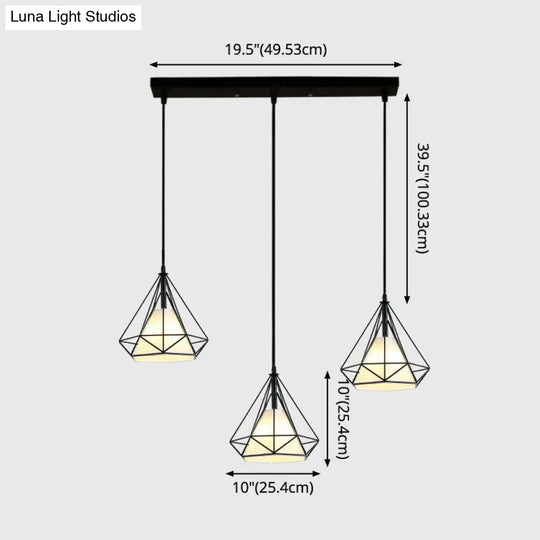 Diamond Cage Multi-Pendant Light With 3 Lights - Creative Industrial Design Perfect For Restaurants