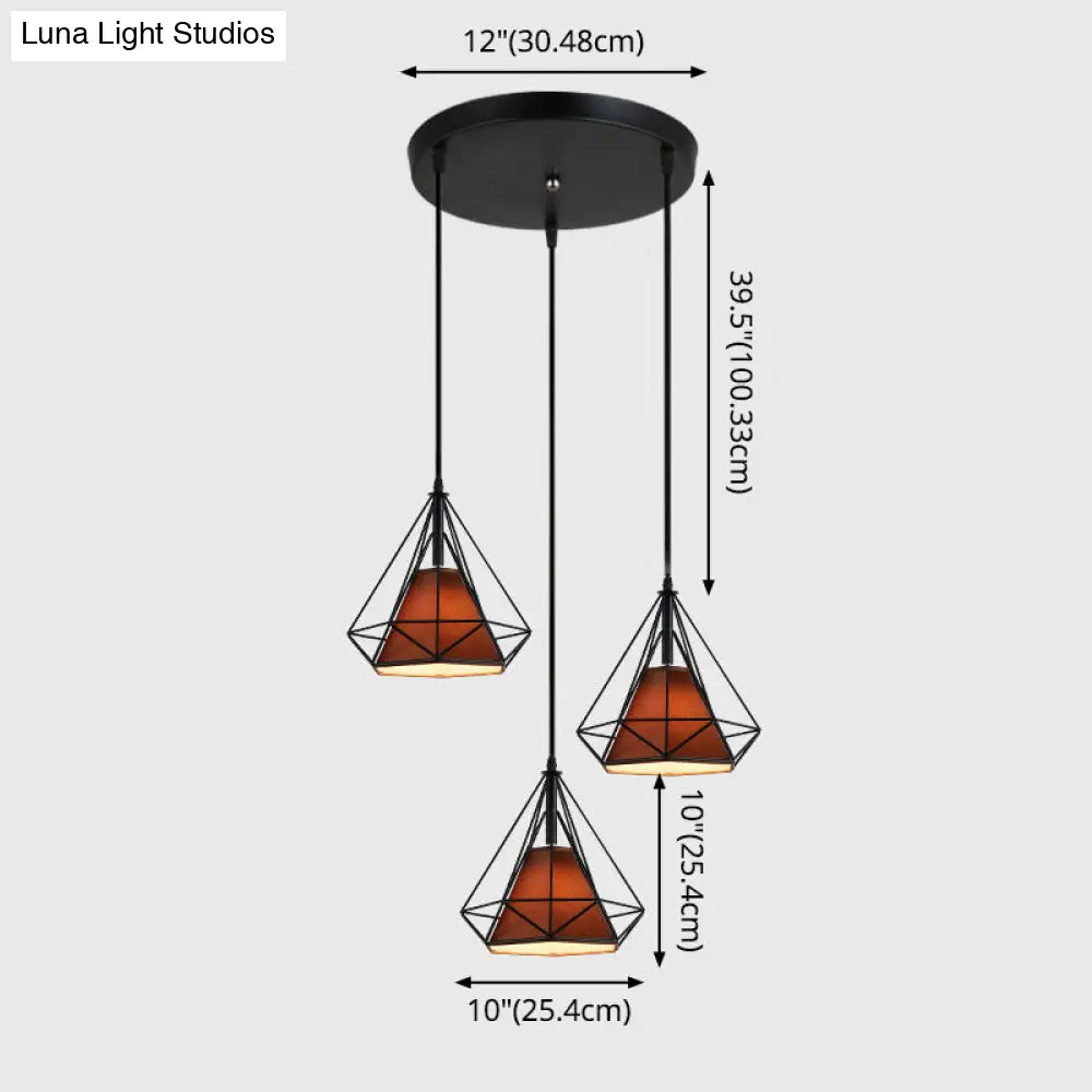 Diamond Cage Multi-Pendant Light With 3 Lights - Creative Industrial Design Perfect For Restaurants