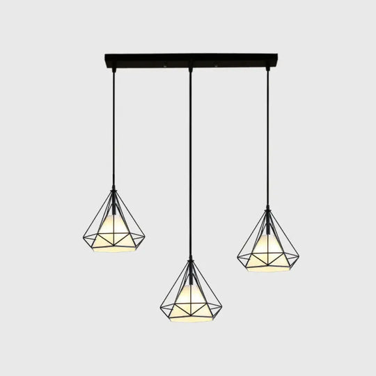 Diamond Cage Multi-Pendant Light With 3 Lights - Creative Industrial Design Perfect For Restaurants