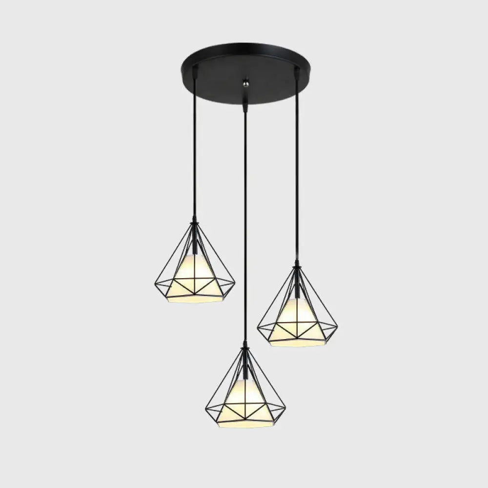 Diamond Cage Multi-Pendant Light With 3 Lights - Creative Industrial Design Perfect For Restaurants