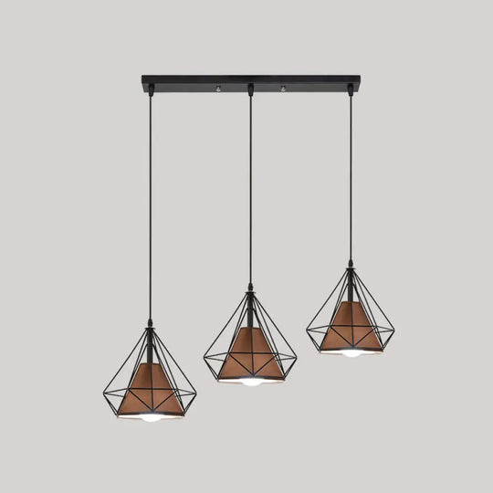 Diamond Cage Multi-Pendant Light With 3 Lights - Creative Industrial Design Perfect For Restaurants