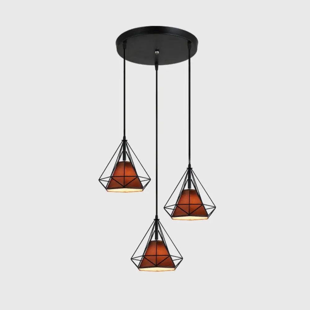 Diamond Cage Multi-Pendant Light With 3 Lights - Creative Industrial Design Perfect For Restaurants