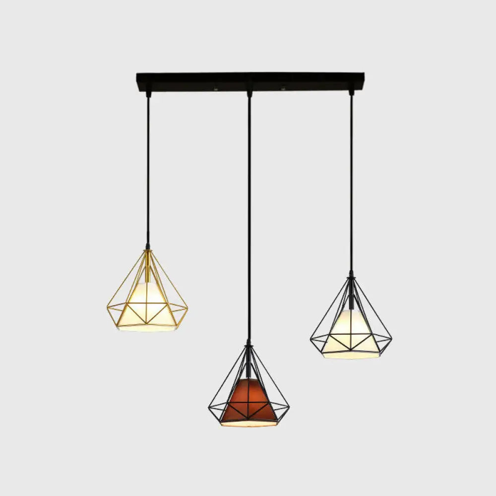 Diamond Cage Multi-Pendant Light With 3 Lights - Creative Industrial Design Perfect For Restaurants