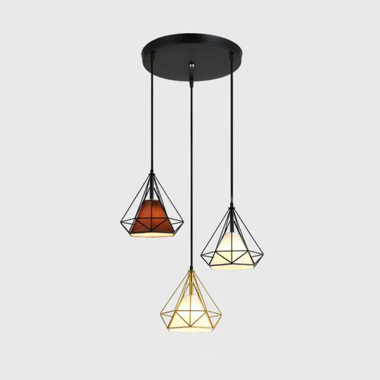 Diamond Cage Multi-Pendant Light With 3 Lights - Creative Industrial Design Perfect For Restaurants