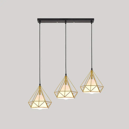 Diamond Cage Multi-Pendant Light With 3 Lights - Creative Industrial Design Perfect For Restaurants