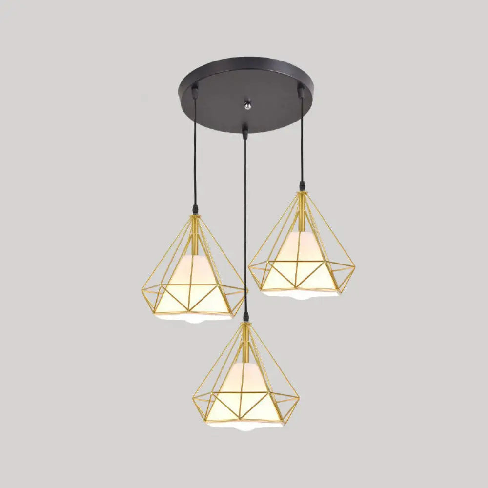 Diamond Cage Multi-Pendant Light With 3 Lights - Creative Industrial Design Perfect For Restaurants