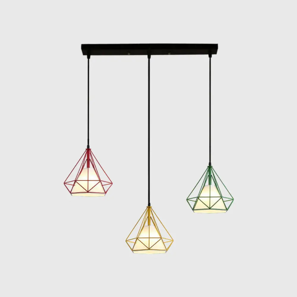 Diamond Cage Multi-Pendant Light With 3 Lights - Creative Industrial Design Perfect For Restaurants