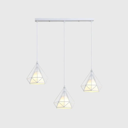 Diamond Cage Multi-Pendant Light With 3 Lights - Creative Industrial Design Perfect For Restaurants