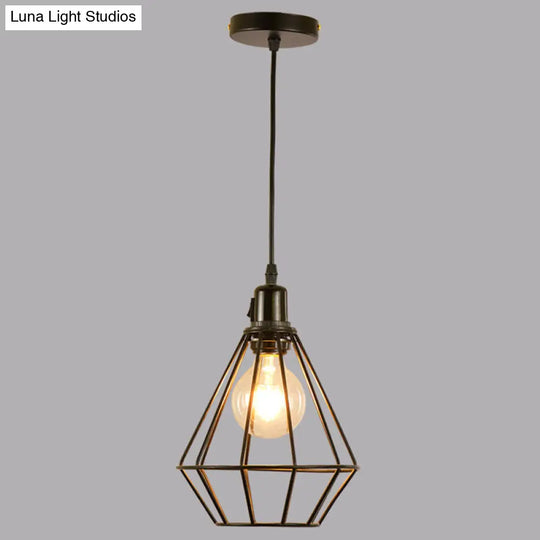 Diamond Cage Pendant Light - Sleek Metal Design Black Finish Perfect For Dining Room / Downrods