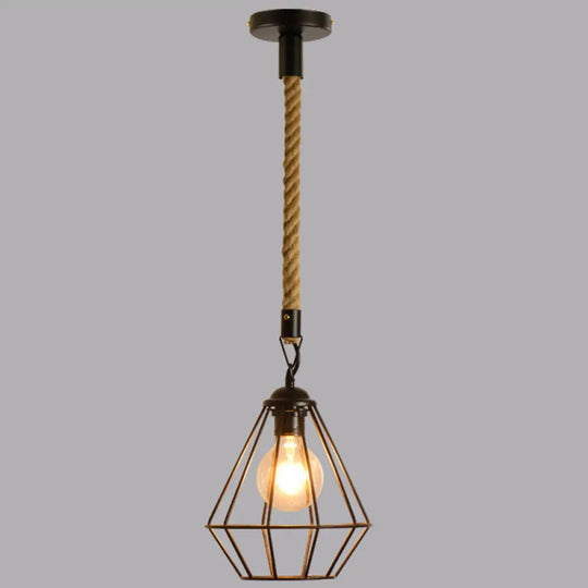 Diamond Cage Pendant Light - Elegant Metal Design For Dining Room Black / Cord