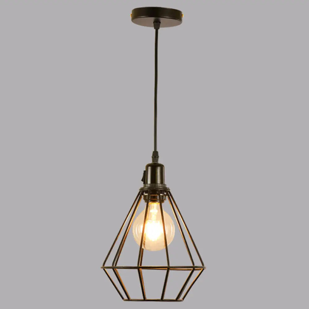 Diamond Cage Pendant Light - Elegant Metal Design For Dining Room Black / Downrods