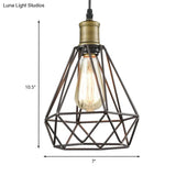 Diamond Cage Pendant Light In Retro Style- Brass/Antique For Living Room