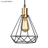Diamond Cage Pendant Light In Retro Style- Brass/Antique For Living Room