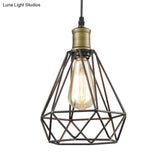 Diamond Cage Pendant Light In Retro Style- Brass/Antique For Living Room