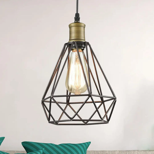 Diamond Cage Pendant Light In Retro Style- Brass/Antique For Living Room Antique Brass