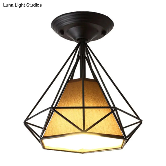 Diamond Cage Semi Flush Mount Retro Industrial Ceiling Lights For Hallway