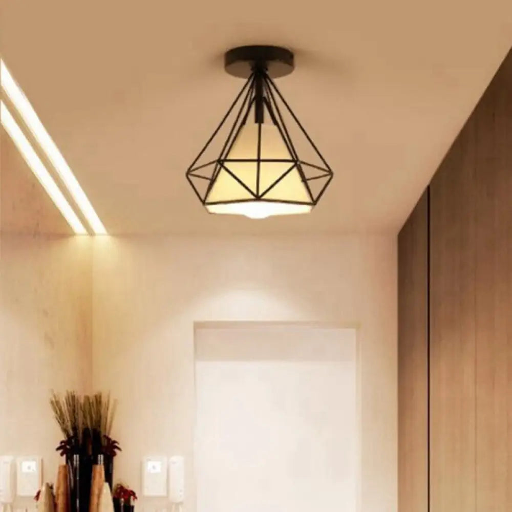 Diamond Cage Semi Flush Mount Retro Industrial Ceiling Lights For Hallway Black - White