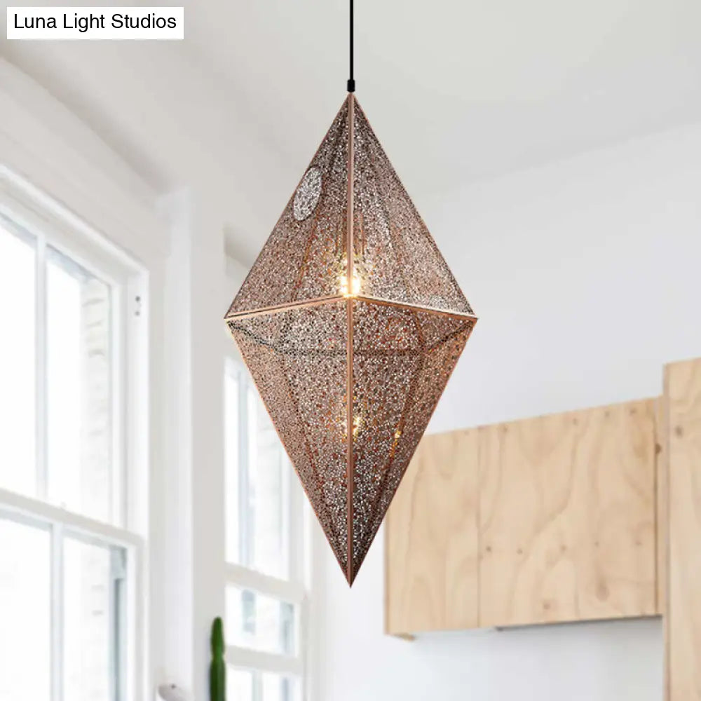 Diamond Ceiling Lighting - Post-Modern Metal Pendant Light With Wire Mesh Cage Gold/Rose Gold Finish