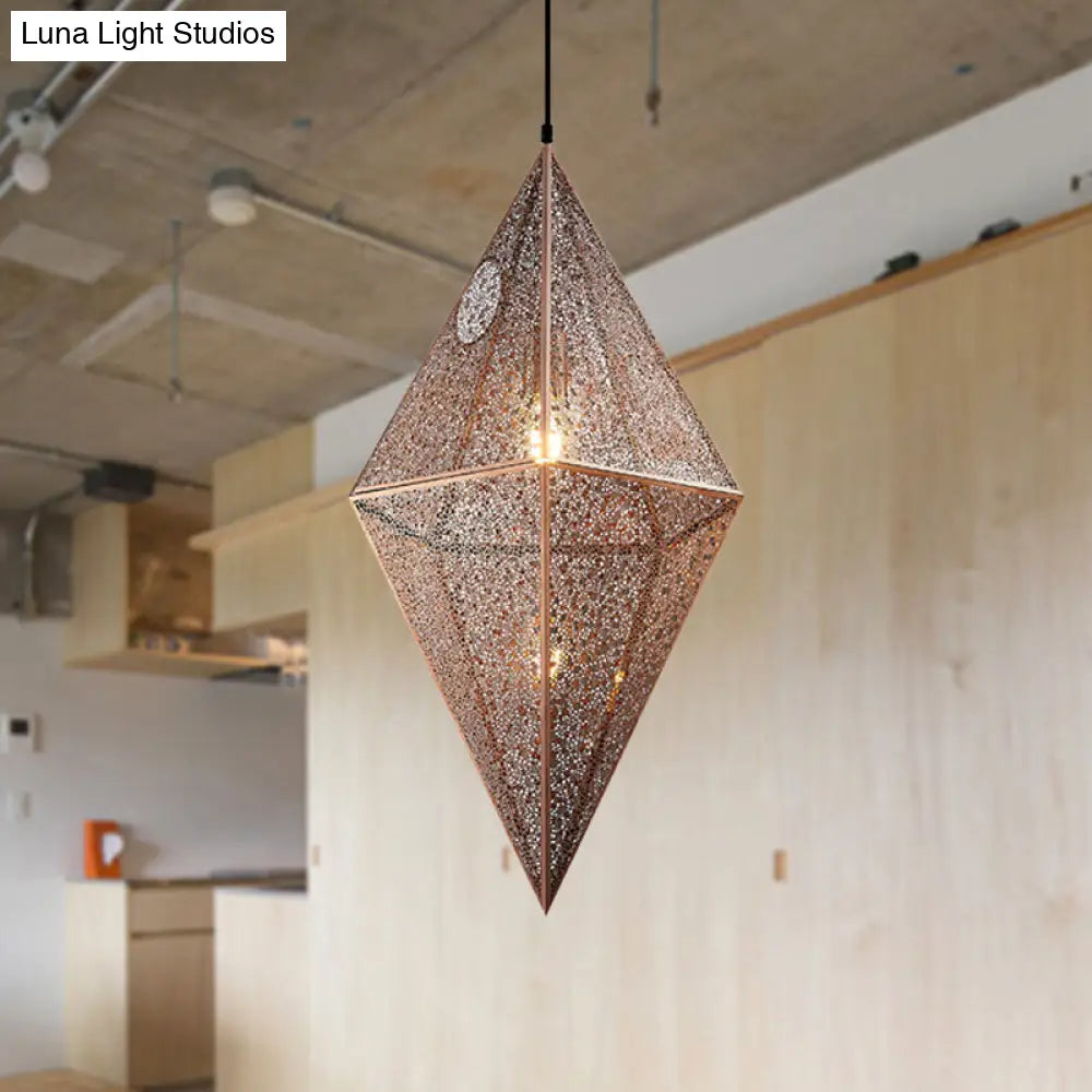 Diamond Ceiling Lighting - Post-Modern Metal Pendant Light With Wire Mesh Cage Gold/Rose Gold Finish