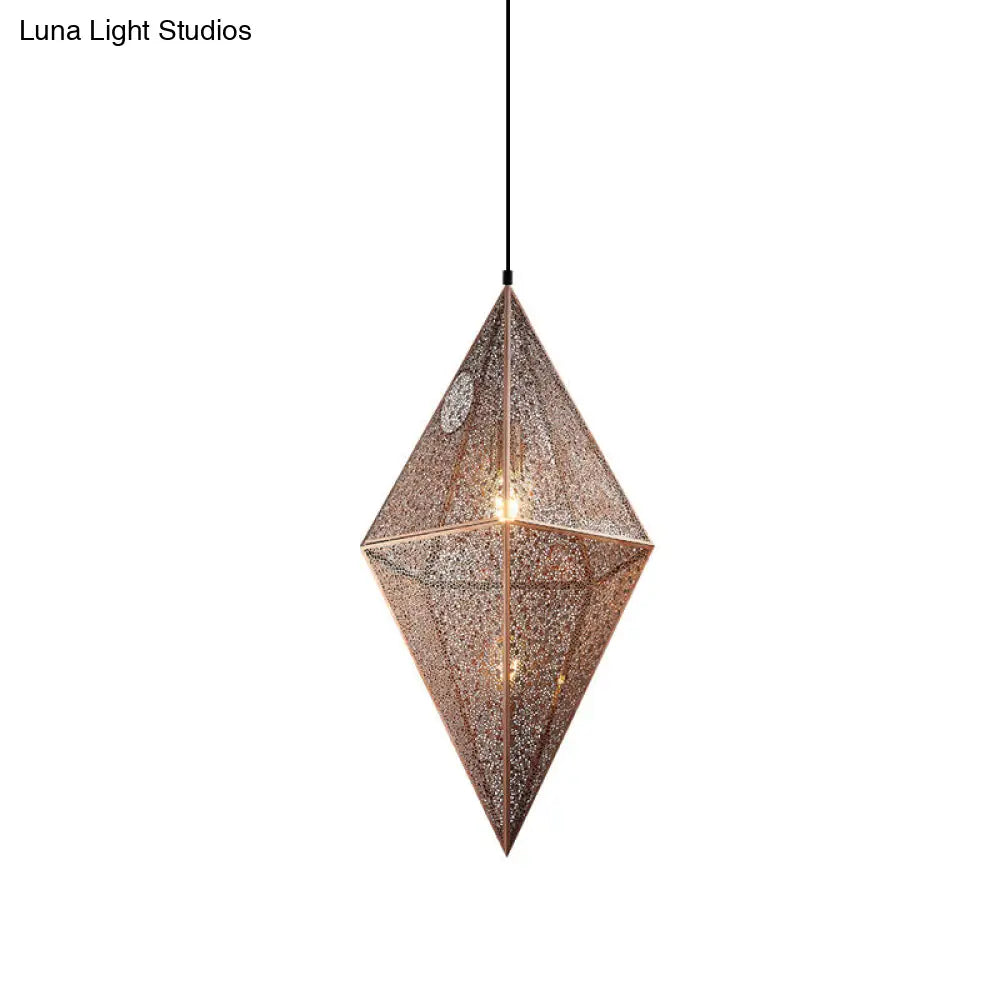 Diamond Ceiling Lighting - Post-Modern Metal Pendant Light With Wire Mesh Cage Gold/Rose Gold Finish