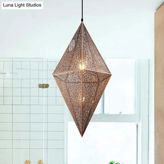 Diamond Ceiling Lighting - Post-Modern Metal Pendant Light With Wire Mesh Cage Gold/Rose Gold Finish