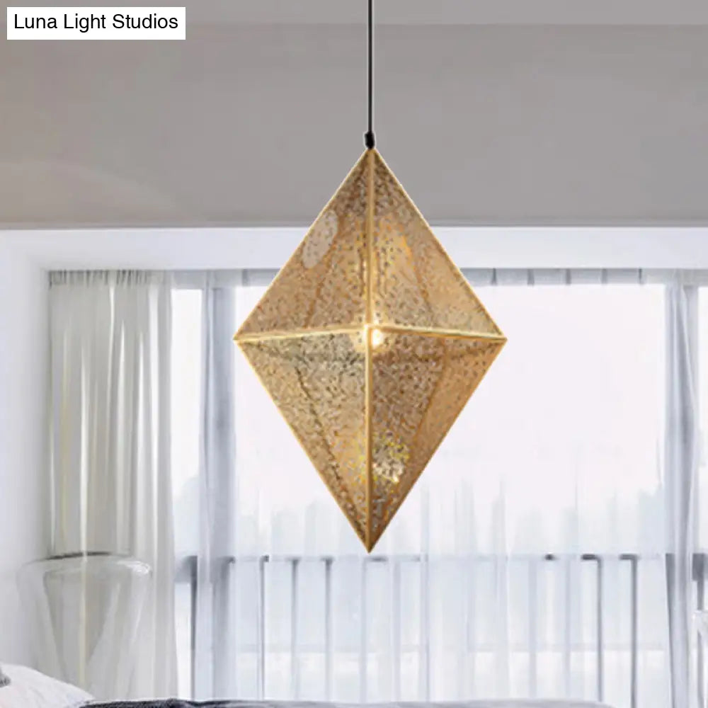 Diamond Ceiling Lighting - Post-Modern Metal Pendant Light With Wire Mesh Cage Gold/Rose Gold Finish