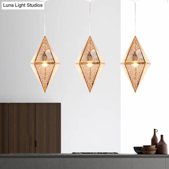 Diamond Ceiling Lighting - Post-Modern Metal Pendant Light With Wire Mesh Cage Gold/Rose Gold Finish