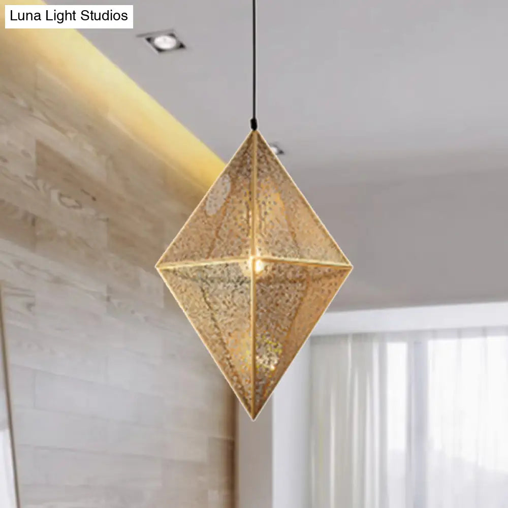 Diamond Ceiling Lighting - 10’/14’W Post-Modern Metal Pendant With Wire Mesh Cage Gold/Rose