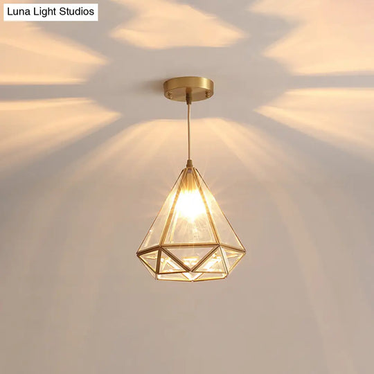 Diamond Classic Pendant Light Fixture - Clear Glass Hanging Lamp Kit In Brass 8/10 Wide 1