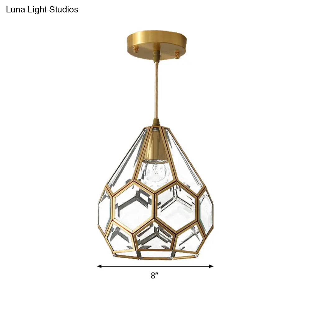 Diamond Classic Pendant Light Fixture - Clear Glass Hanging Lamp Kit In Brass 8/10 Wide 1