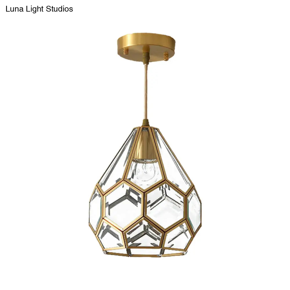 Diamond Classic Pendant Light Fixture - Clear Glass Hanging Lamp Kit In Brass 8/10 Wide 1