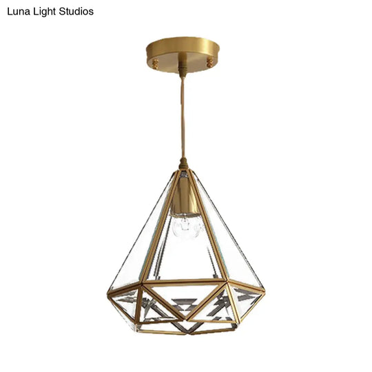 Diamond Classic Pendant Light Fixture - Clear Glass Hanging Lamp Kit In Brass 8/10 Wide 1