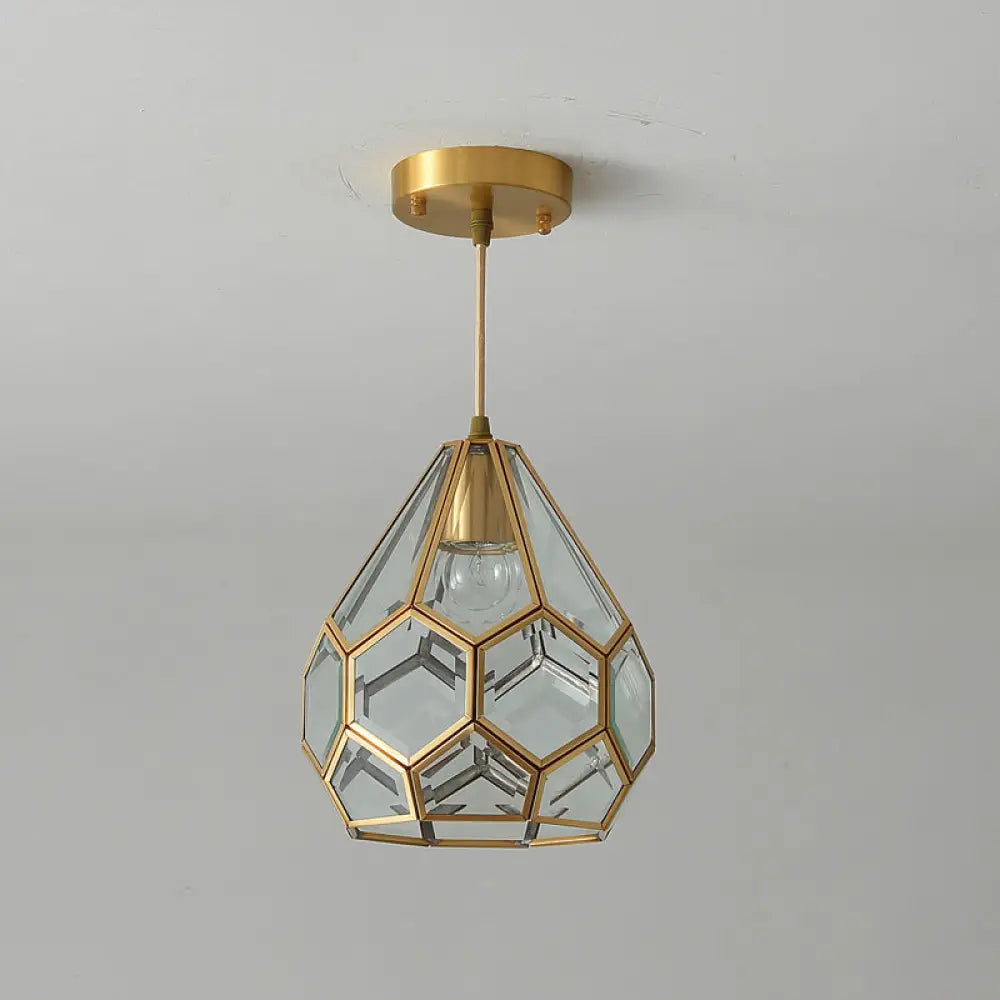 Diamond Classic Pendant Light Fixture - Clear Glass Hanging Lamp Kit In Brass 8/10 Wide 1 / 8