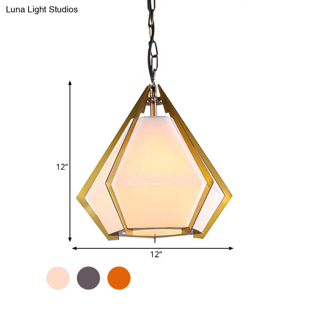 Diamond Colonial Pendant Lamp - White/Gray/Tan Glass Gold Hanging Light Fixture