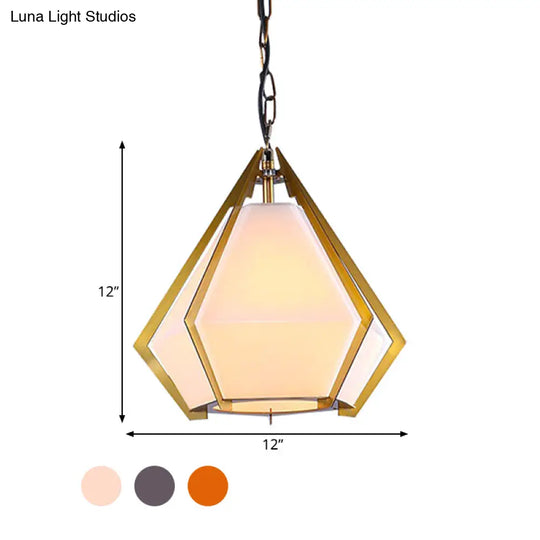 Diamond Colonial Pendant Lamp - White/Gray/Tan Glass Gold Hanging Light Fixture