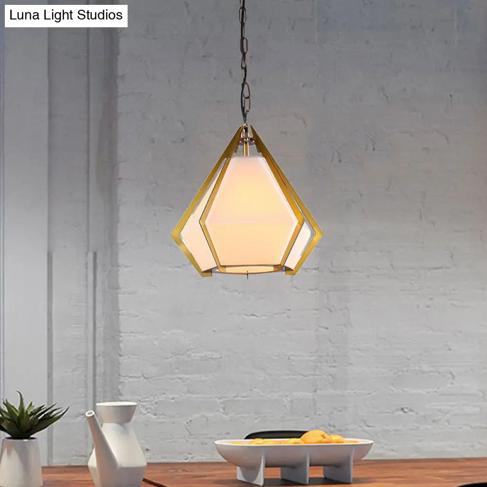 Diamond Colonial Pendant Lamp - White/Gray/Tan Glass Gold Hanging Light Fixture